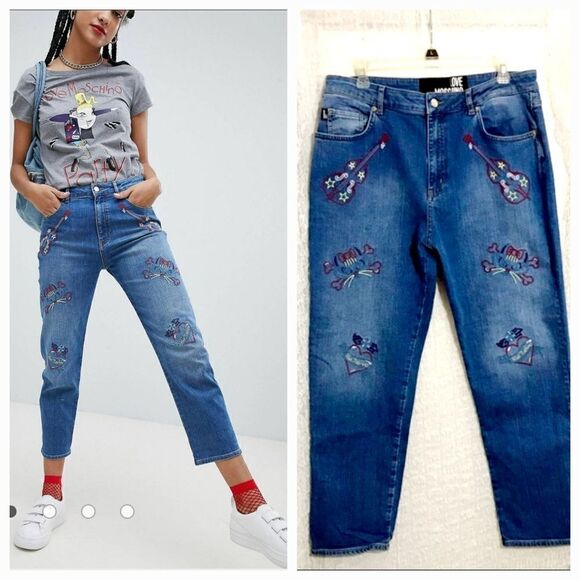 Moschino Love Moschino Guitar Printed Boyfriend Jeans Size 32 - Picture 1 of 14